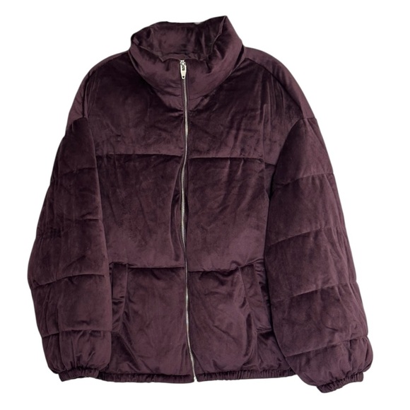 Nine West Plus 2X Velvet Puffer Jacket Plum Purple Zip Front Winter Coat Comfy - Picture 1 of 9